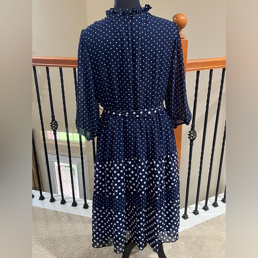 MAISON TARA Navy Polka Dot Long Sleeve TIERED MIDI LENGTH, Dress WOMEN SIZE 16W - Picture 4 of 11